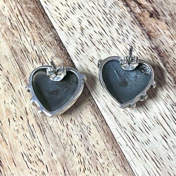 Intricate Marcasite Sterling Silver Heart Earrings - Picture 2 of 5